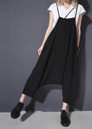 new black casual high waist cotton blended pants loose women jumpsuit pants - bagstylebliss