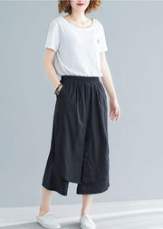 new black cotton casual pants skirts plus size elastic waist pants skirts - bagstylebliss