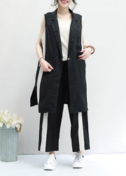 new black striped casual waistcoat and elastic waist wide leg pants - bagstylebliss