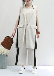 new black striped casual waistcoat and elastic waist wide leg pants - bagstylebliss