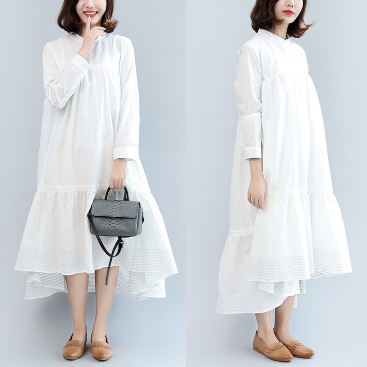 new fall white casual cotton  plus size women dress long sleeve maxi dress