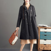 new fashion black cotton long outwear plus size high waist warm double breast trench coats