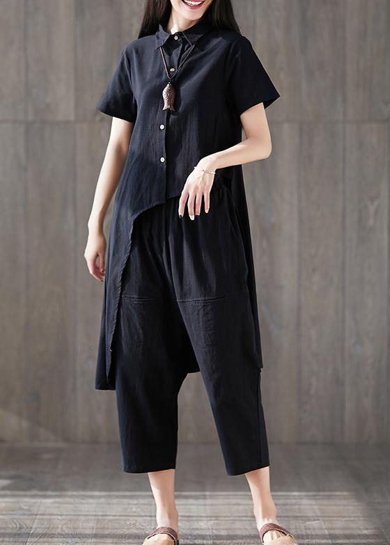 new fashion lapel asymmetric tops and harem pants black two pieces - bagstylebliss