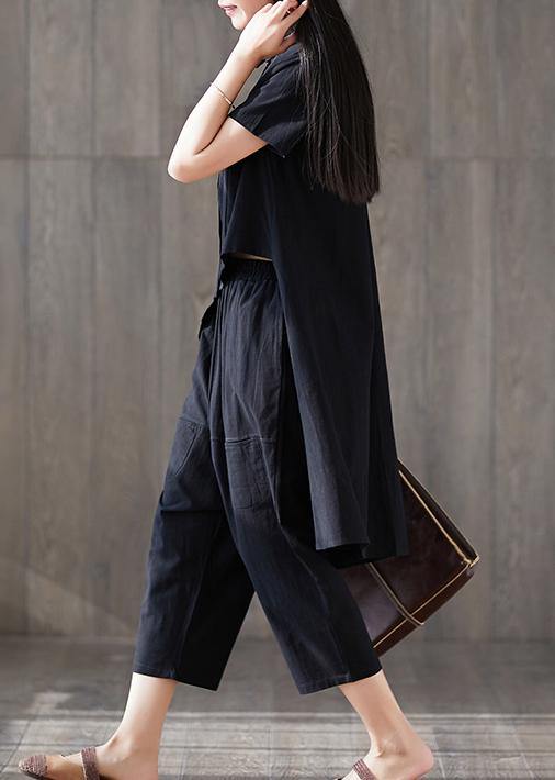 new fashion lapel asymmetric tops and harem pants black two pieces - bagstylebliss