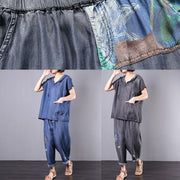 new gray casual vintage cotton two pieces hooded pullover and Appliques elastic waist  pants - bagstylebliss