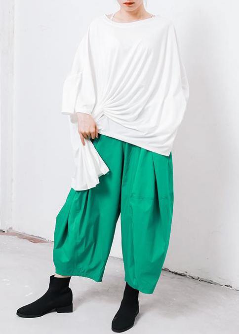 new green cotton pleated loose pants casual wild pants - bagstylebliss