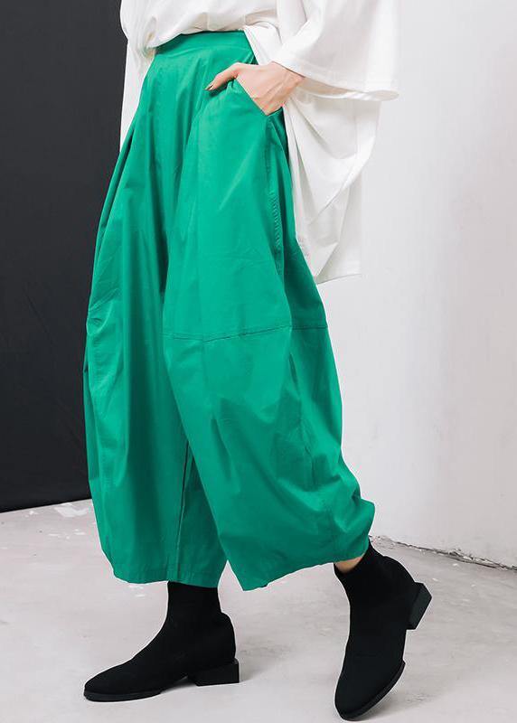 new green cotton pleated loose pants casual wild pants - bagstylebliss