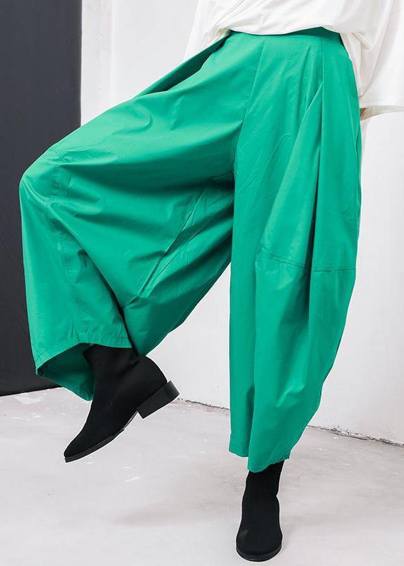 new green cotton pleated loose pants casual wild pants - bagstylebliss