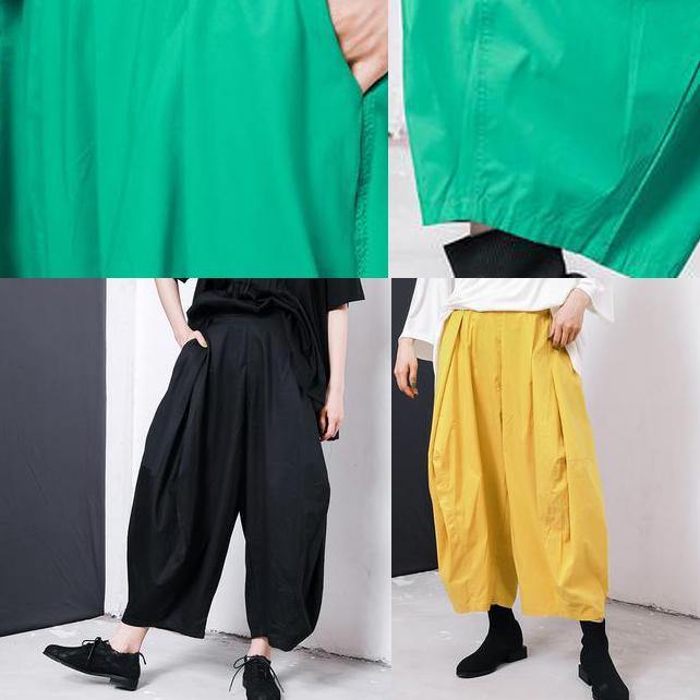 new green cotton pleated loose pants casual wild pants - bagstylebliss