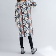 new khaki prints woolen sweater dresses oversize side open knit dress