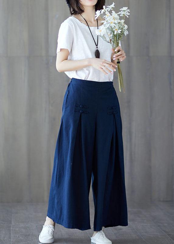 new linen casual wide leg pants plus size Chinese Button  pants - bagstylebliss