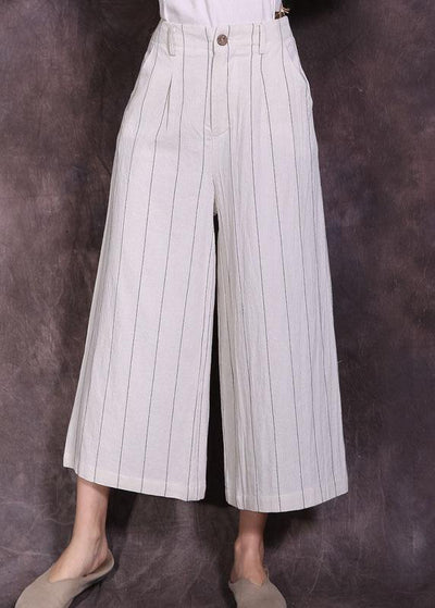 new linen vintage women casual white striped crop pants skirts - bagstylebliss
