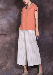 new linen vintage women casual white striped crop pants skirts - bagstylebliss