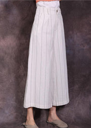 new linen vintage women casual white striped crop pants skirts - bagstylebliss