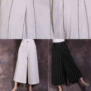 new linen vintage women casual white striped crop pants skirts - bagstylebliss