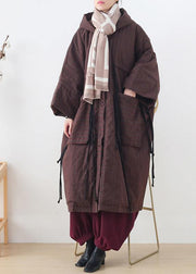 new ribbon big pocket hooded cotton coat long thick padded overcoat - bagstylebliss