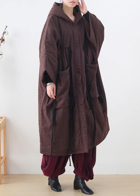 new ribbon big pocket hooded cotton coat long thick padded overcoat - bagstylebliss