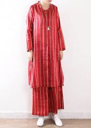 new striped red silk linen long shirt and elastic waist pants - bagstylebliss