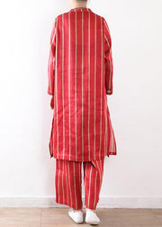 new striped red silk linen long shirt and elastic waist pants - bagstylebliss