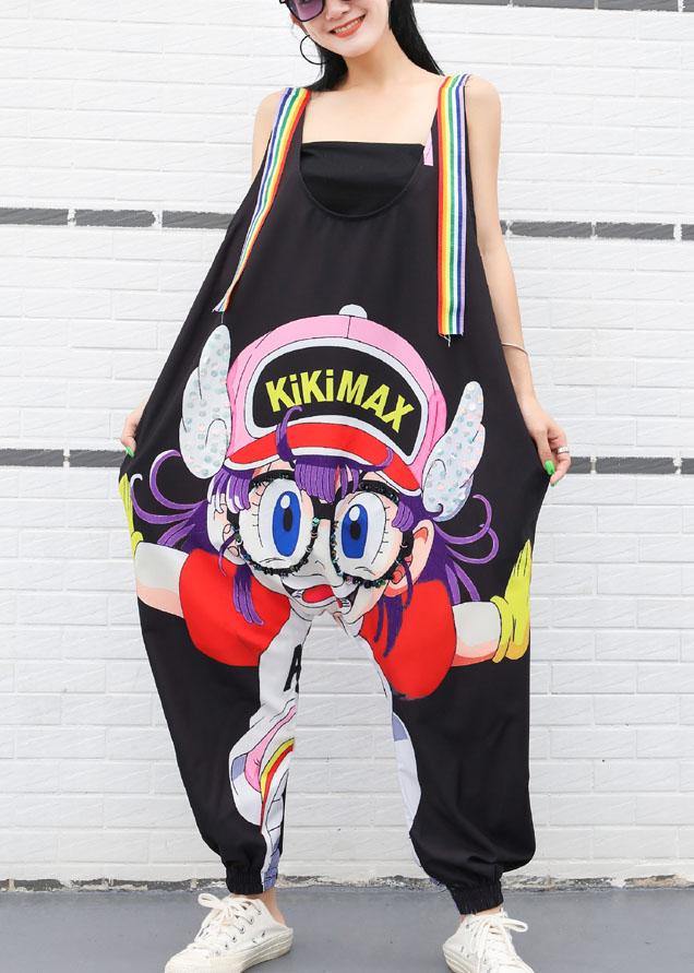 new summer black cartoon prints women casual jumpsuit harem pants - bagstylebliss