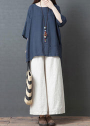 new summer navy o neck cotton tops and white wide leg pants - bagstylebliss