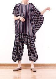 new summer stylish red blue striped batwing sleeve tops and casual lantern pants - bagstylebliss