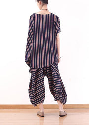 new summer stylish red blue striped batwing sleeve tops and casual lantern pants - bagstylebliss