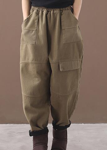 new thick cotton harem pants false pockets army green pants - bagstylebliss