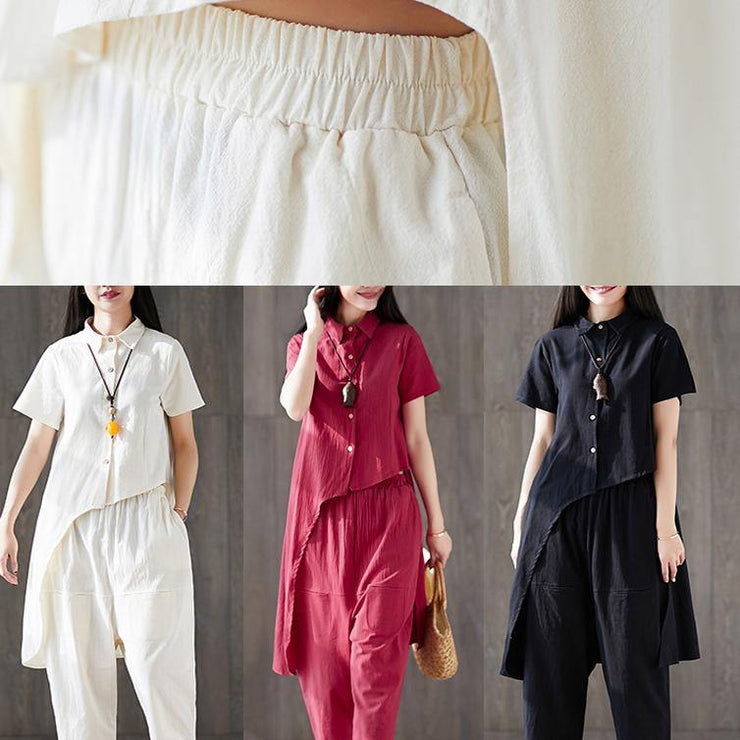 new white asymmetric tops and elastic waist harem pants fshion two pieces - bagstylebliss