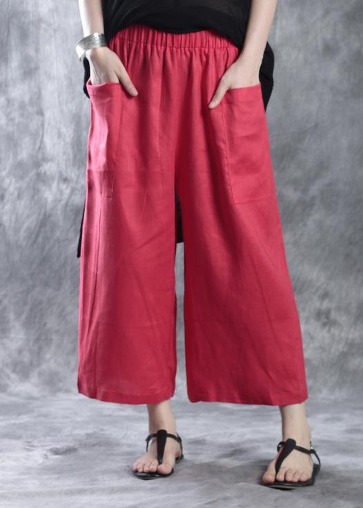 new white red linen women casual crop pants - bagstylebliss