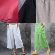 new white red linen women casual crop pants - bagstylebliss