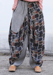 new women black plaid linen lantern pants loose casual patchwork harem pants - bagstylebliss