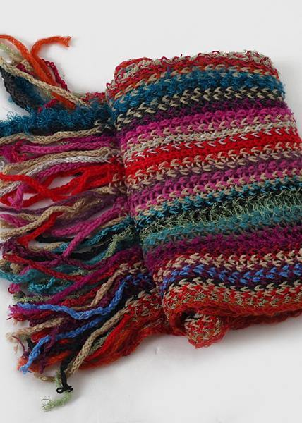 new women rainbow striped knit scarf tassel vintage warm scarves - bagstylebliss