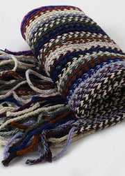 new women rainbow striped knit scarf tassel vintage warm scarves - bagstylebliss