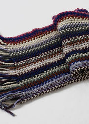 new women rainbow striped knit scarf tassel vintage warm scarves - bagstylebliss