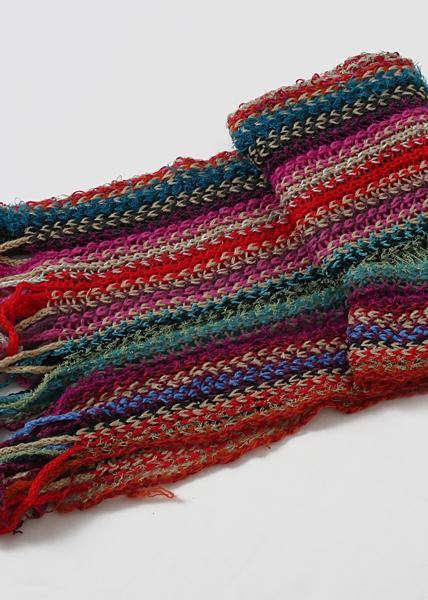 new women rainbow striped knit scarf tassel vintage warm scarves - bagstylebliss