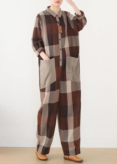 nude patchwork new plaid  loose retro ming Harem cotton pants jumpsuit - bagstylebliss