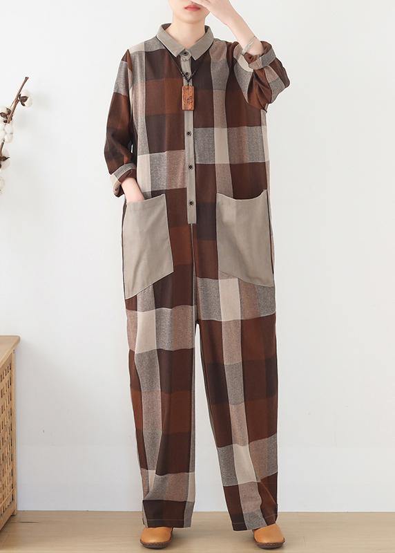 nude patchwork new plaid  loose retro ming Harem cotton pants jumpsuit - bagstylebliss