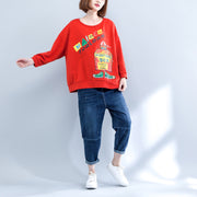 orange casual cotton tops loose prints long sleeve t shirt