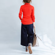 orange solid high neck pullover casual loose knitted sweaters warm 2024