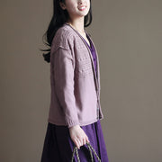 pink vintage cotton sweater cardigans long sleeve baggy v neck knit short cardigan outwear