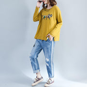 plus size casual cotton  t shirt yellow cozy autumn outfit