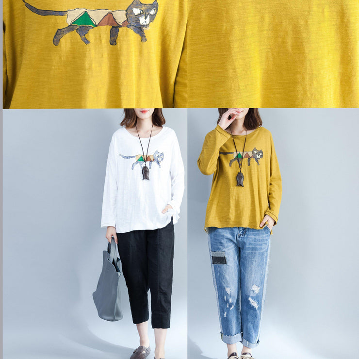 plus size casual cotton  t shirt yellow cozy autumn outfit