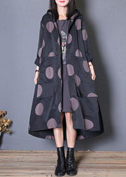 plus size fall coat black dotted hooded pockets Coat Women - bagstylebliss