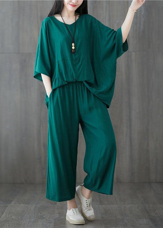 plus size green two pieces batwing sleeve tops and elastic waist pants - bagstylebliss