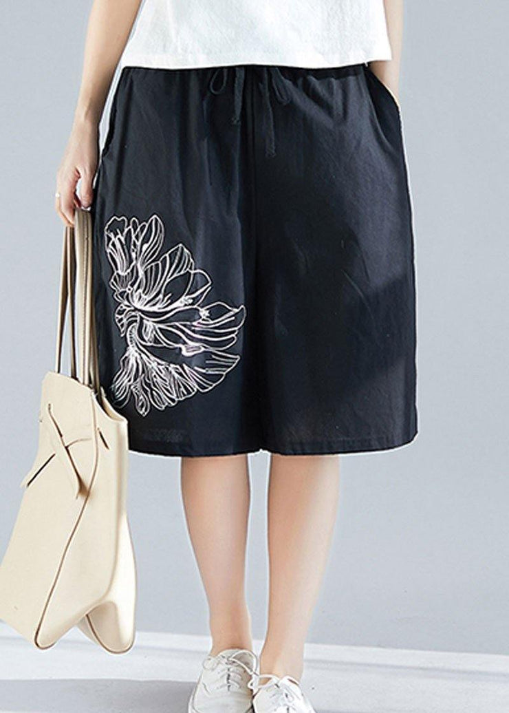 plus size women black cotton blended embroidery shorts - bagstylebliss