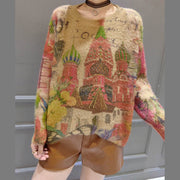 prints wild casual women cotton knit tops plus size o neck unique sweater pullover