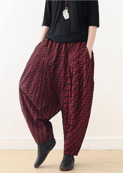 red casual cotton trousers plus size women wide leg pants - bagstylebliss