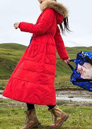 red duck down coat oversize embroidery womens parka hooded New coats - bagstylebliss