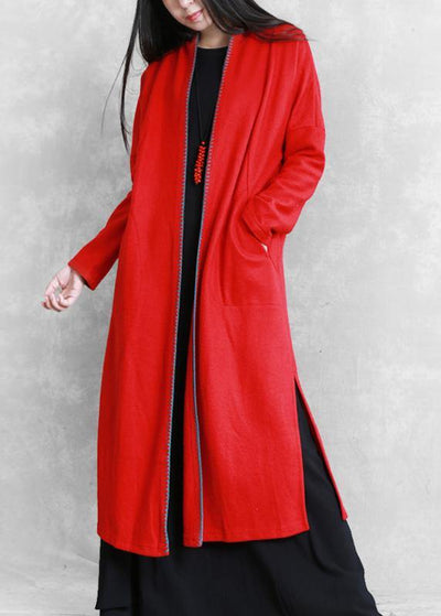 red plus size clothing sweaters pockets side open coats - bagstylebliss